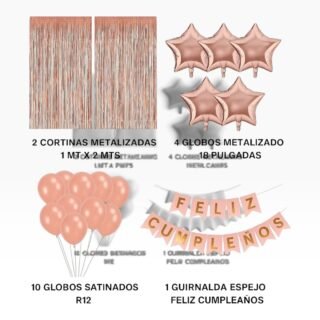 Paquete Globos Cumpleaños Rose Gold