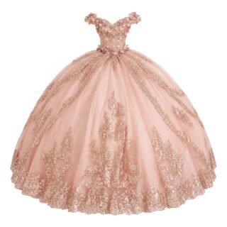 Vestido de Quinceañera Rosa Oro con Flores